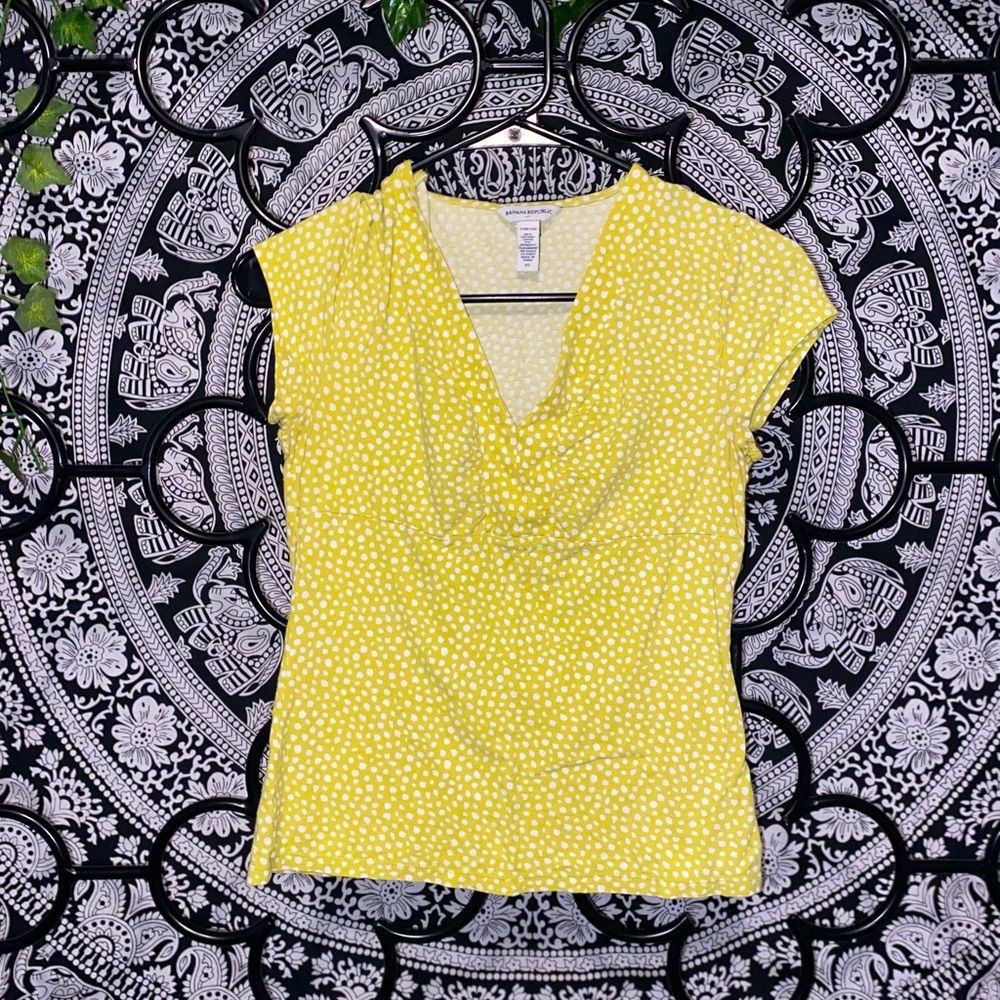 Green polka dotted Banana Republic women’s v neck blouse